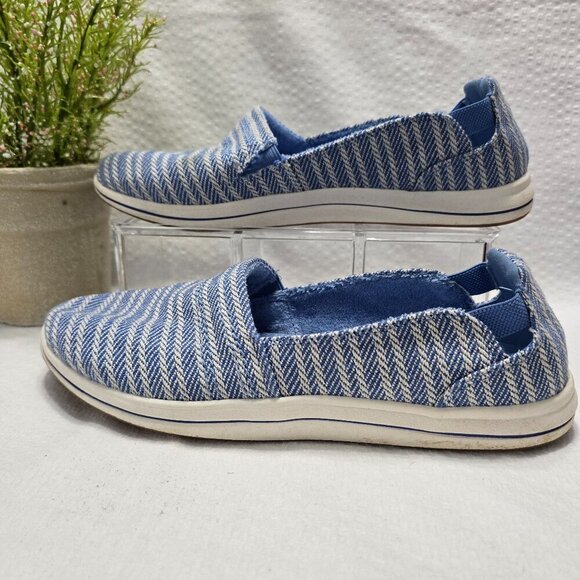 CLOUDSTEPPERS CLARKS BREEZE STEP II DENIM BLUE WHITE STRIPE WOMENS SIZE 6 EUC - Picture 1 of 8